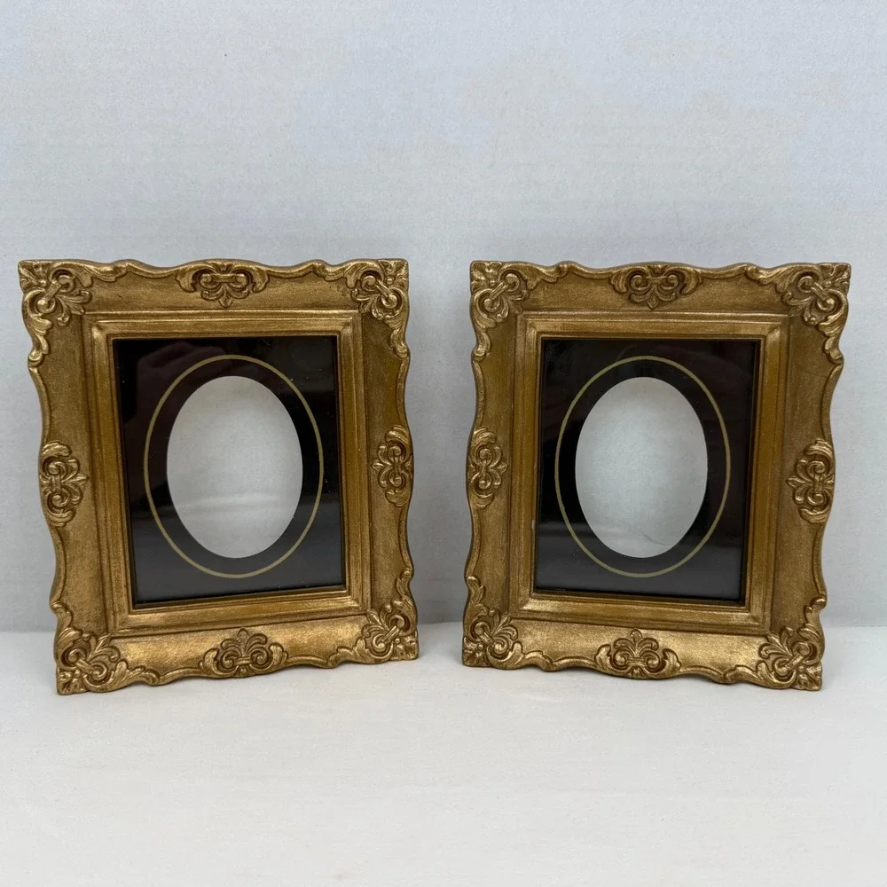 Vintage Gold Ornate Picture Frames Set of 2 Scalloped Scroll Wall Decor 6x7